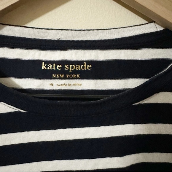 KATE SPADE New York Top Womens Sz. Medium Peplum Eyelet Hem Short Sleeve Striped - Picture 4 of 7